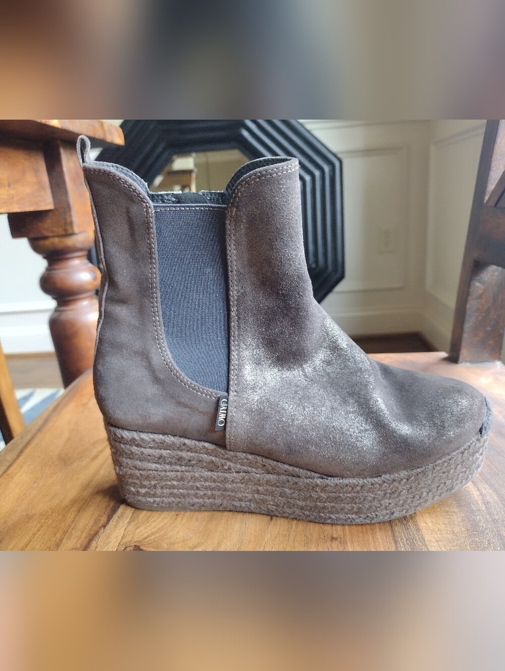 Gaimo Taupe Shimmer Leather Espadrille Boots Size 37 (6.5)